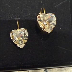 Gold Heart-Shaped Crystal Earrings